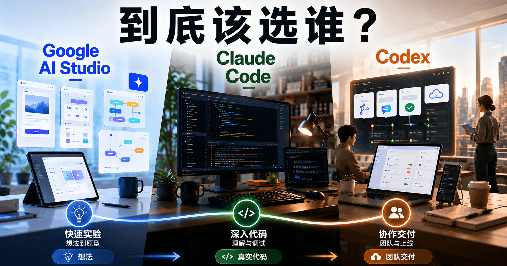 Claude Code、Codex、Google AI Studio,到底该选谁?